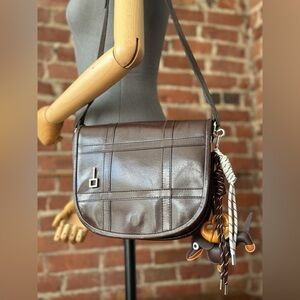 Vintage 1970s Brown Leather Crescent Satchel